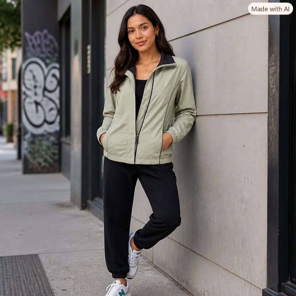 Norm Thompson Light Green Utility Jacket with Black Trim – Size Medium, Like New